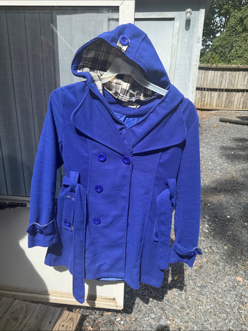 Girls' Hooded Double-Breasted Coat in Cobalt Blue